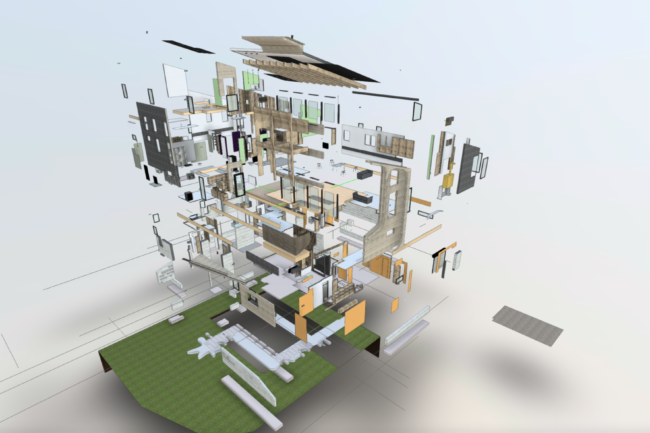 BIM - โมเดลข้อมูลอาคารของบ้านในนิเซโกะ ประเทศญี่ปุ่น - มุมมองภายนอกแบบระเบิด