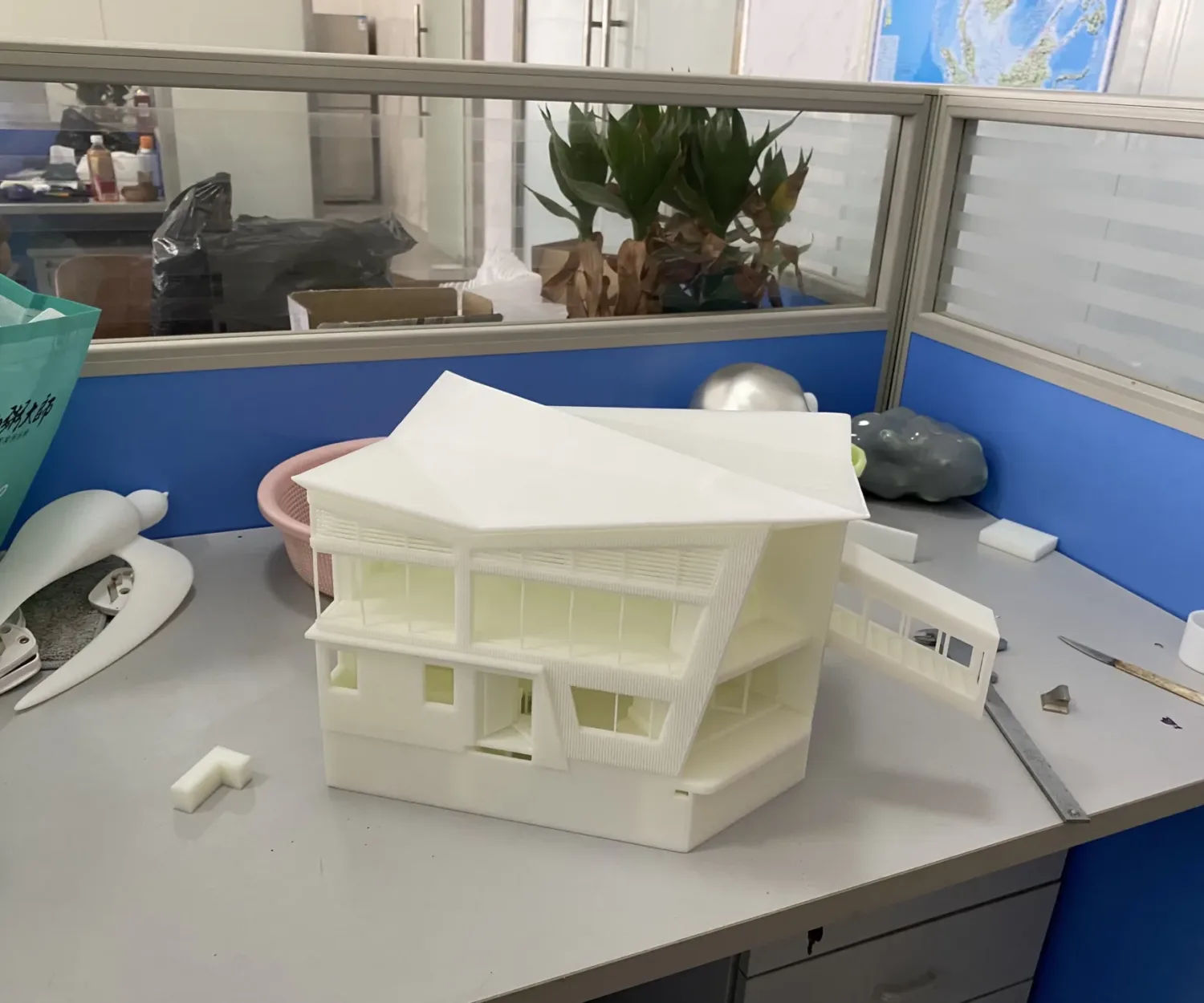 3D printed white architectural progress model of Origami House in Kutchan Niseko Hokkaido Japan